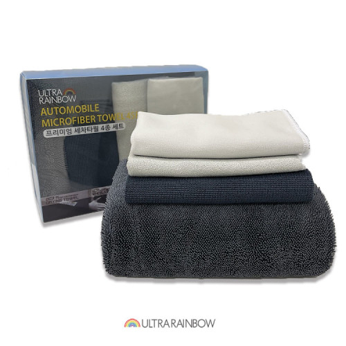 울트라레인보우 올인원 4종 세차타월 세트(드라잉타월,휠,유리,실내)